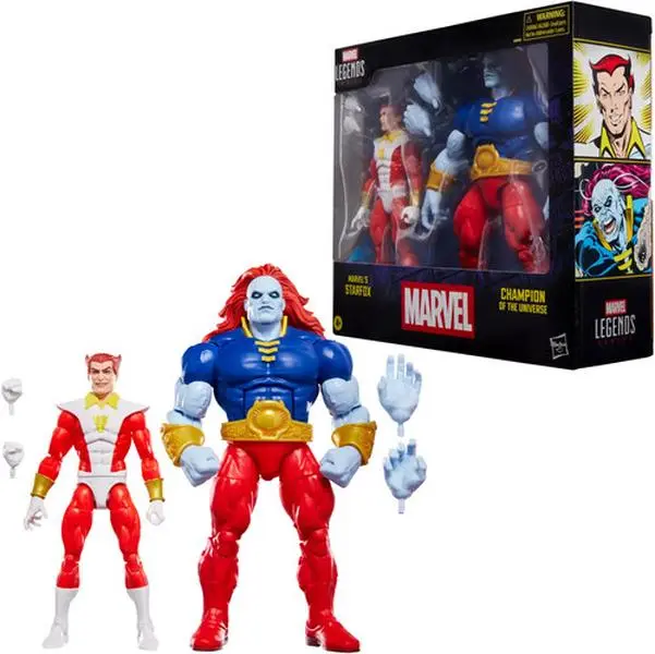 Marvel Comics Marvel Legends Starfox & Champion of the Universe 2-Pack Collectible Action Figurines with Cape, 5.38 Inches Tall, 6.39” Wide, 7.15” Deep