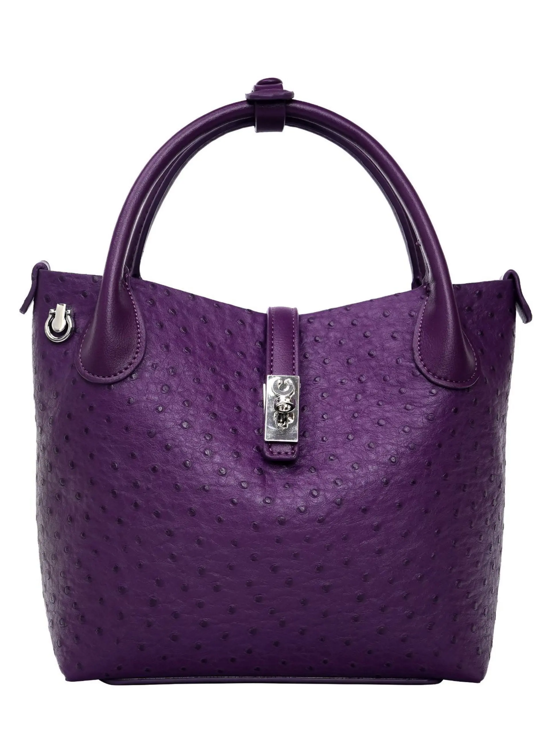 Ostrich Pattern Silver Color Buckle New Handbag Shoulder Bag, Fashion Commuter Large Capacity Crossbody Basket Bag Leather Textured Handbag for Women