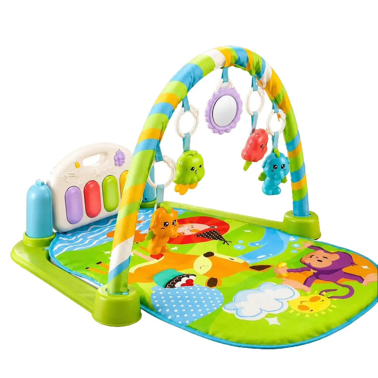 Baby Play Gym Activity Mat with Kick Piano, Musical Toys and Rattle Maracas, Infant Tummy Time Mat for Newborn Growth and Fun