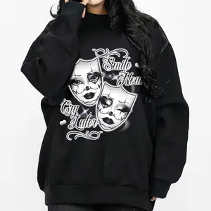 Smile Now Cry Later 7 Chicano Clothing, Chicana Art, Cholo Chola outfit Cotton Fabric Menswear Casual, Streetwear hoodie T-Shirt S-3XL