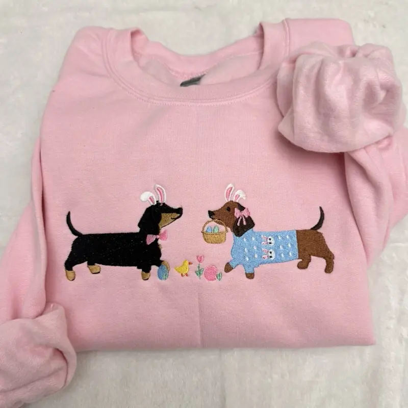 Dachshund black and tan and brown dachshund Easter sweatshirt embroidered sweatshirt Easter doggie cute spring dog embroidered sweatshirt