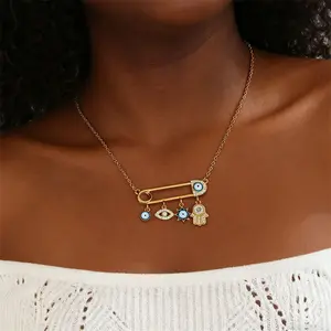 Evil Eye Hamsa's Hand Necklace, Gold-plated Rhinestone Pendant, Bohemian Lucky Charm, for Women and Girls, Fashion Accessories, Both Protection and Style