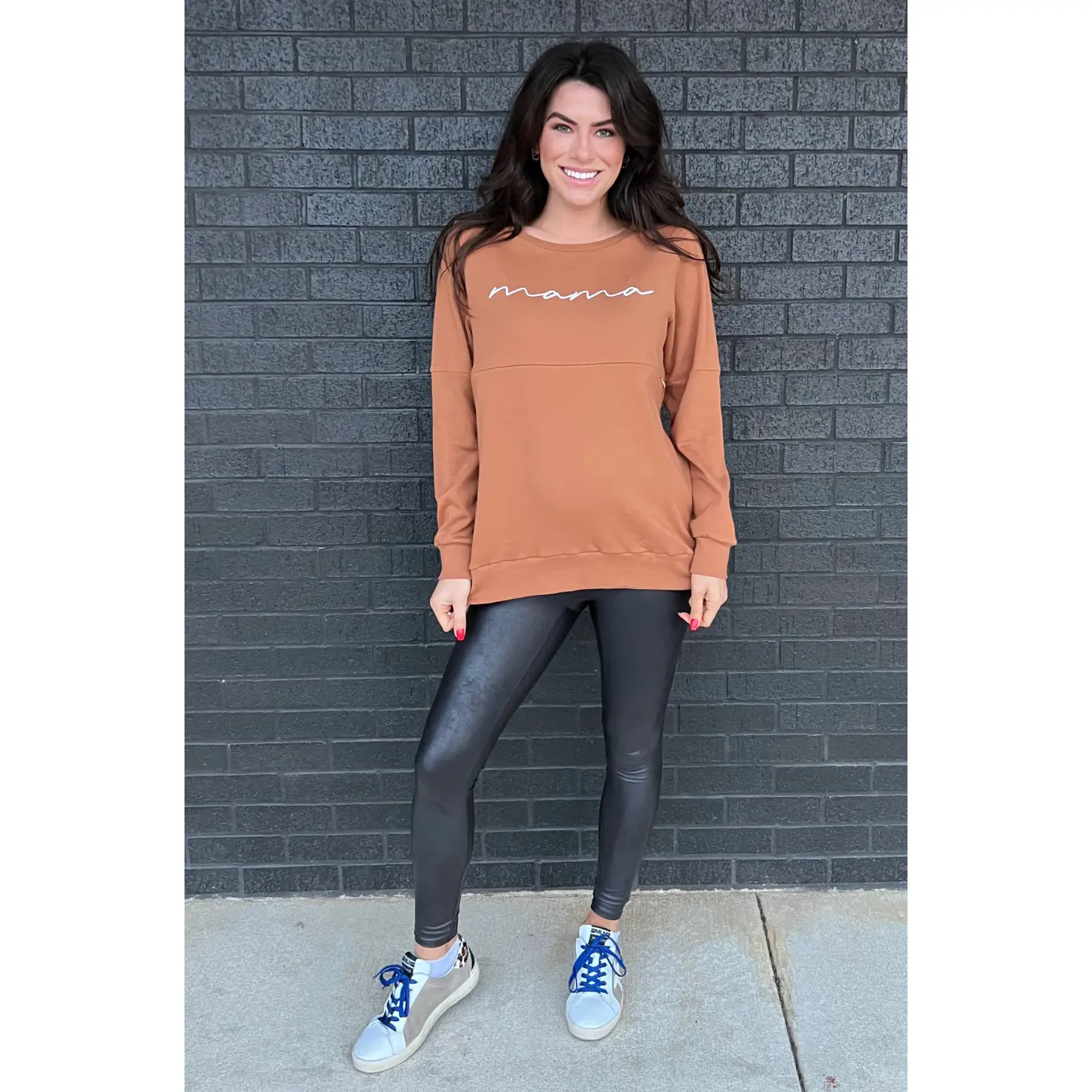 MAMA Nursing Sweatshirt - Camel Brown, Long Sleeve, Front Pocket, Casual Style, Comfortable Fit