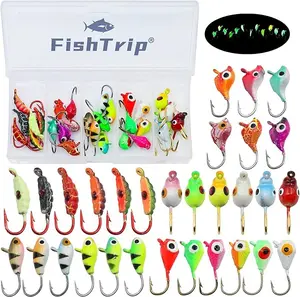 Ice Fishing Jigs Kit, 30/60Pcs Glow Ice Fishing Lure Set for Winter Ice Jigging Crappie Sunfish Perch Panfish Walleye Pike Jigs