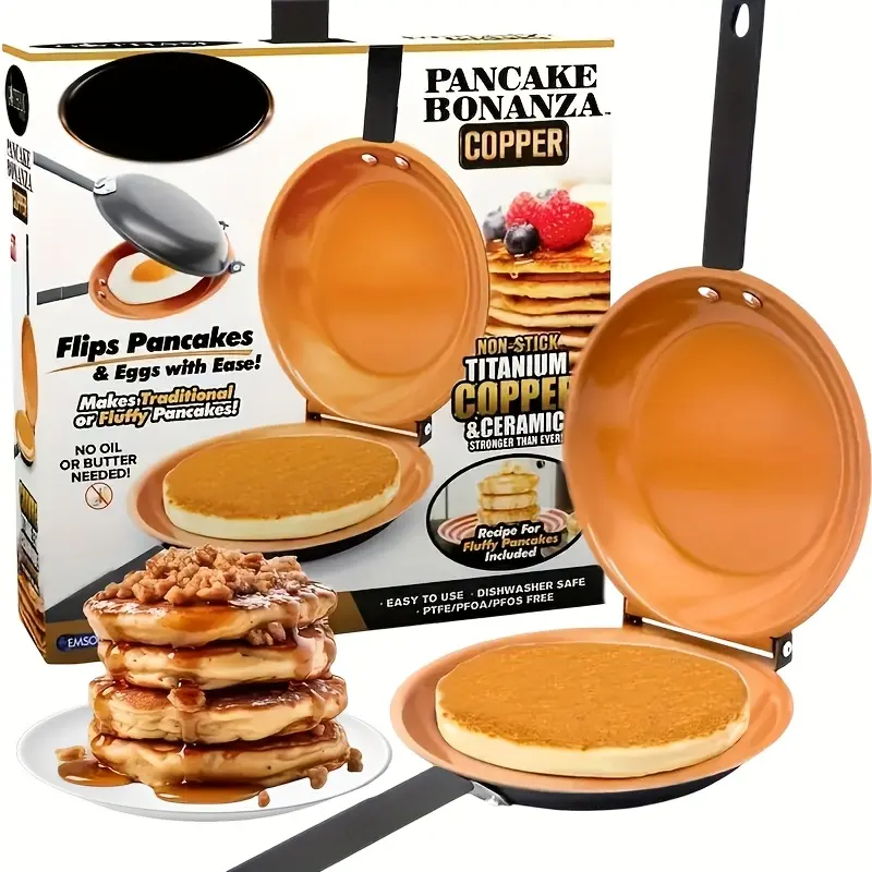 Foldable Double Sided Flip Pancake Pan, Non-Stick Breakfast Cookware for Fluffy Pancakes, Fried Eggs & Omelets