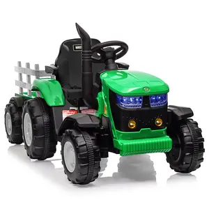 12V Durable Kids Electric Ride-On Tractor - 6-Wheel Design, Dual 35W Motors, Rechargeable Battery, Musical Sounds, Spring Suspension, Trailer, Remote-Ready Control, Toy for Ages 3-8