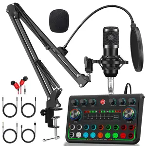 Professional Wireless Live Audio Podcast Equipment, USB Rechargeable Adjustable Microphone Studio Set, Audio Mixer, Streaming Mixer, Live Streaming Equipment, with USB Cable