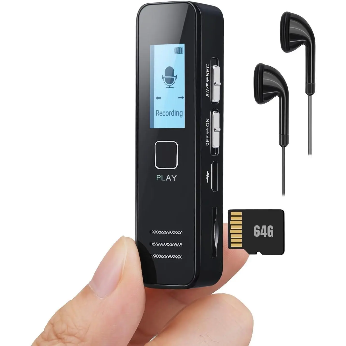 F-RDP02  64GB Mini Voice Recorder, Digtal Voice Recorder Spy Hidden Pocket Tape Recorder with Playback for Lectures, Meetings, Handheld Audio Recorder with Microphone, USB Charge, Password