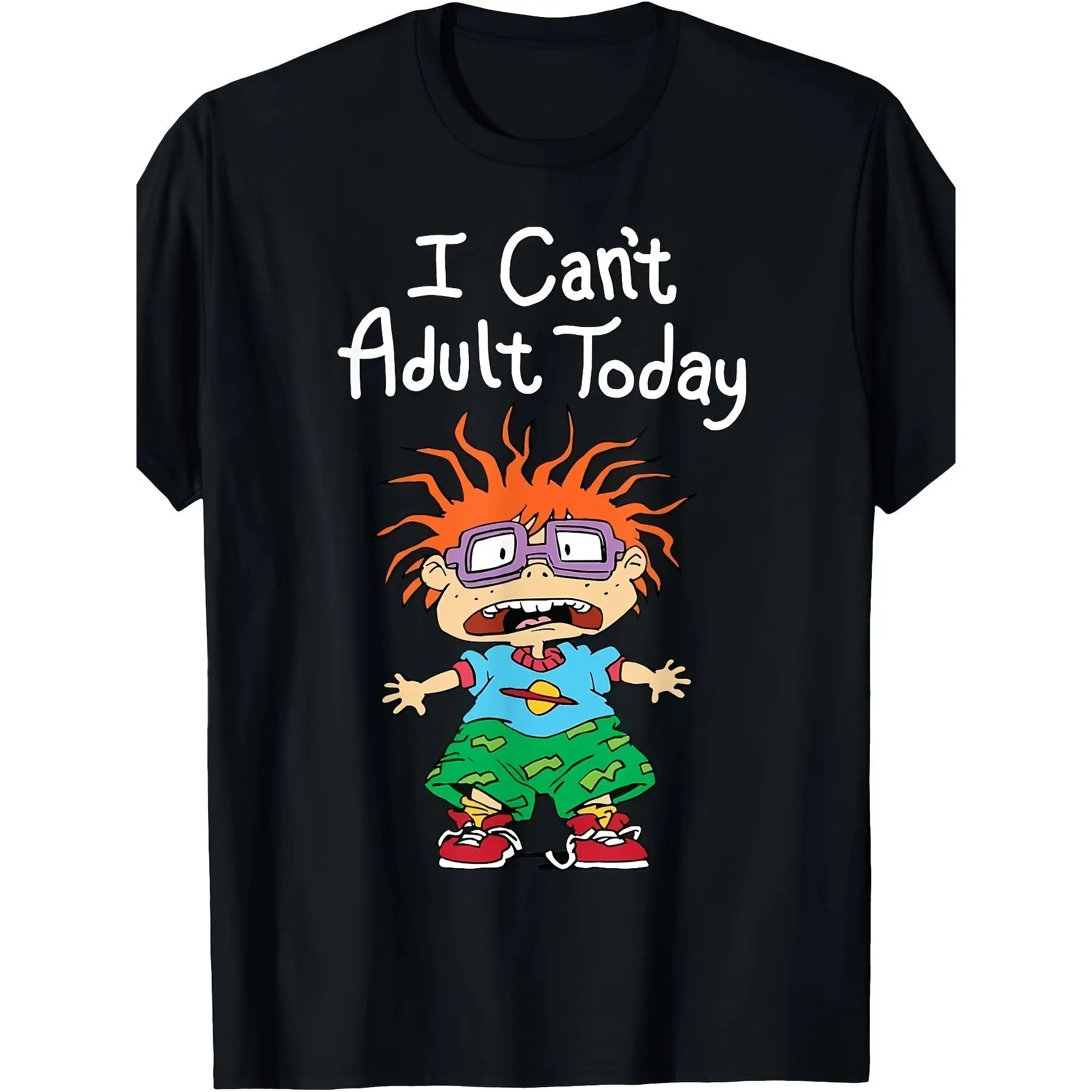 Men's Vintage Graphic T-Shirt, 'I Can't Adult Today' Print, Soft 100% Cotton Baggy Pullover for Casual Streetwear, Tshirt, Menswear, Vintage Tee, Loose Fit, Casual T-Shirts, Simple, Short Sleeve, Work, Breathable, Fabric, Round Neck, Top, Elastic Stretch,
