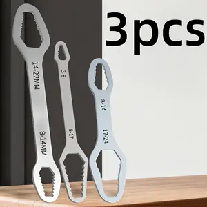 3-piece heavy-duty double-ended combination wrench set-multifunctional double-ended open-ended wrench with self-tightening crescent wrench, box end wrench, French adjustable wrench and screwdriver head-high hardness steel short handle set Hand Tools