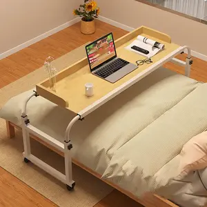 Huxhwsi Height-Adjustable Overbed Table with Rolling Wheels, Raised Baffle, Solid Structure for Working, Multifunctional Use in Home Settings