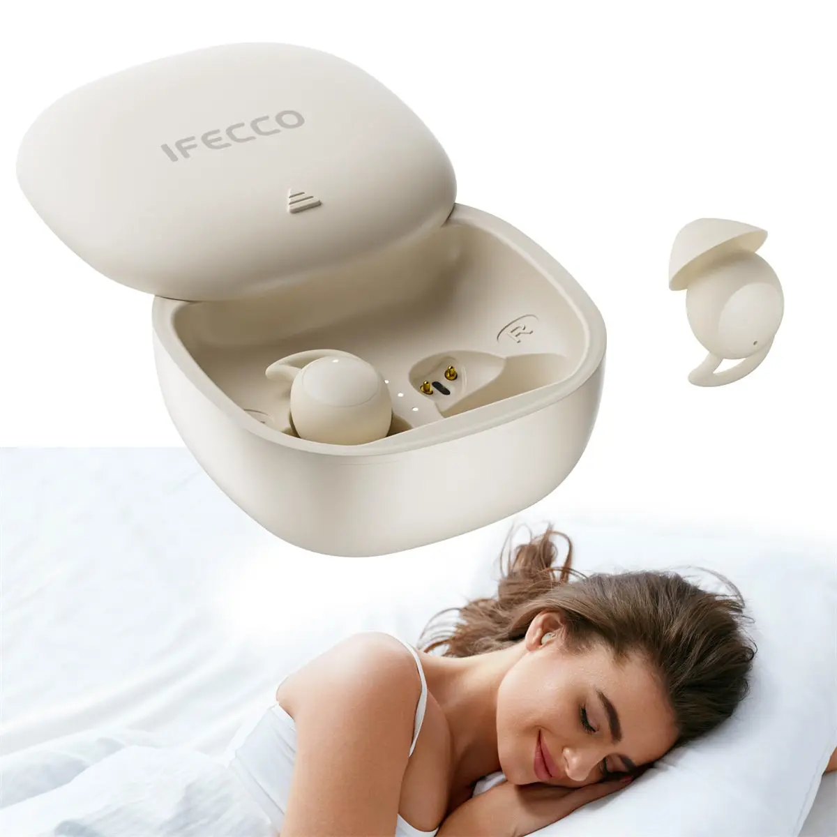 IFECCO Invisible Sleep Earbuds - Small Bluetooth Sleep Headphones for Side Sleepers,Sleepbuds Comfortable Noise Blocking,IPX6 Waterproof Wireless Tiny Headphones for Sleeping,Sport (Beige)