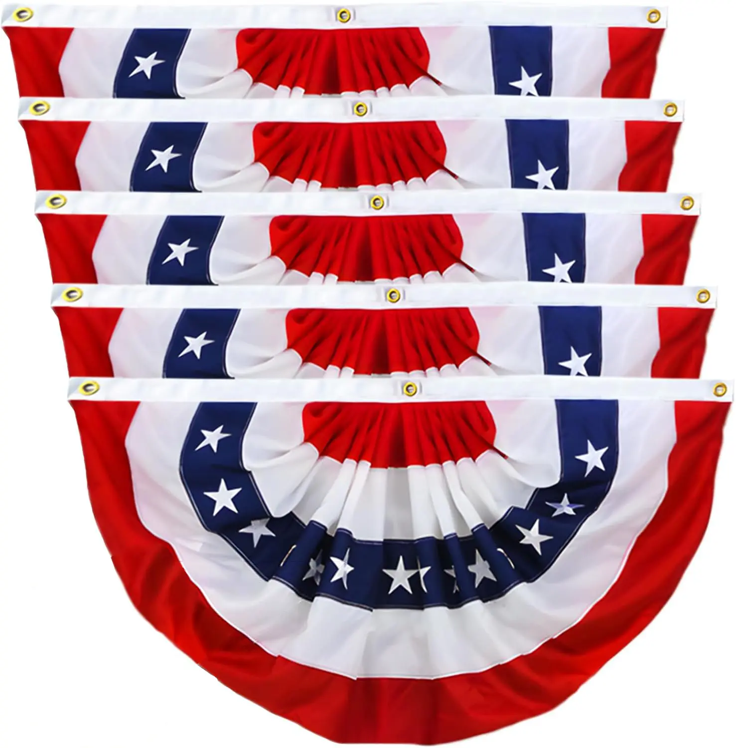 2x4 Ft Americana Pleated Fan Bunting Flags Set of 5, Embroidered Stars American Flag Fan Banner, Red White Blue Patriotic Decor for 4th of July, Independence Day, Memorial Day, Veterans Day, Indoor Outdoor，250th Anniversary Party Supplies