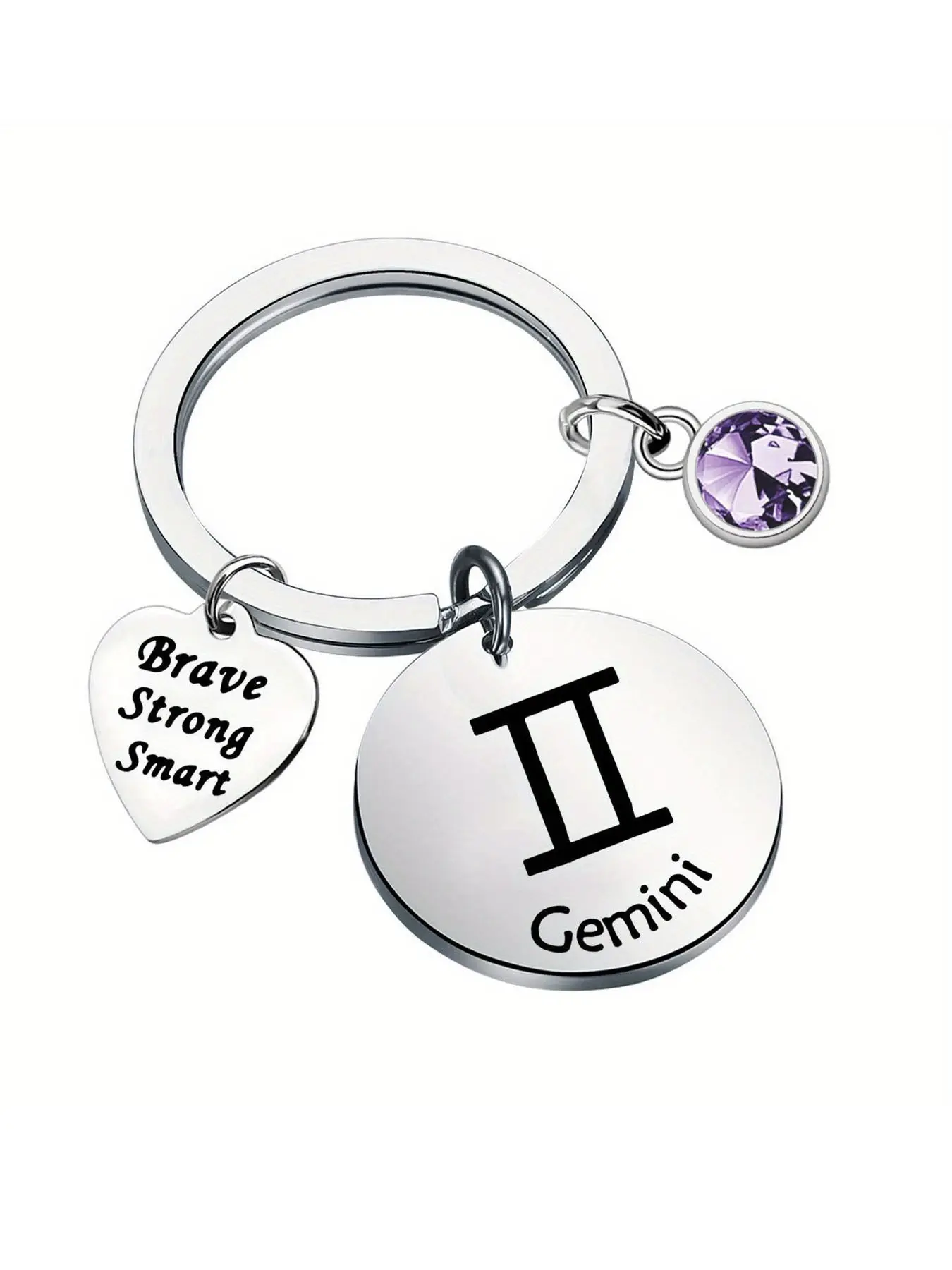 Zodiac Keychain with Birthstone - Stainless Steel Heart Pendant, Perfect Gift for Women, Key Rings