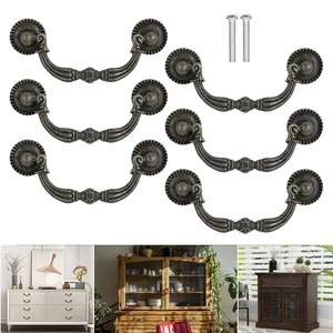 6 Packs Antique Bronze Vintage Cabinet Handles Drop Bail Pulls Vintage Dresser Drawer Cabinet Handles Retro Design