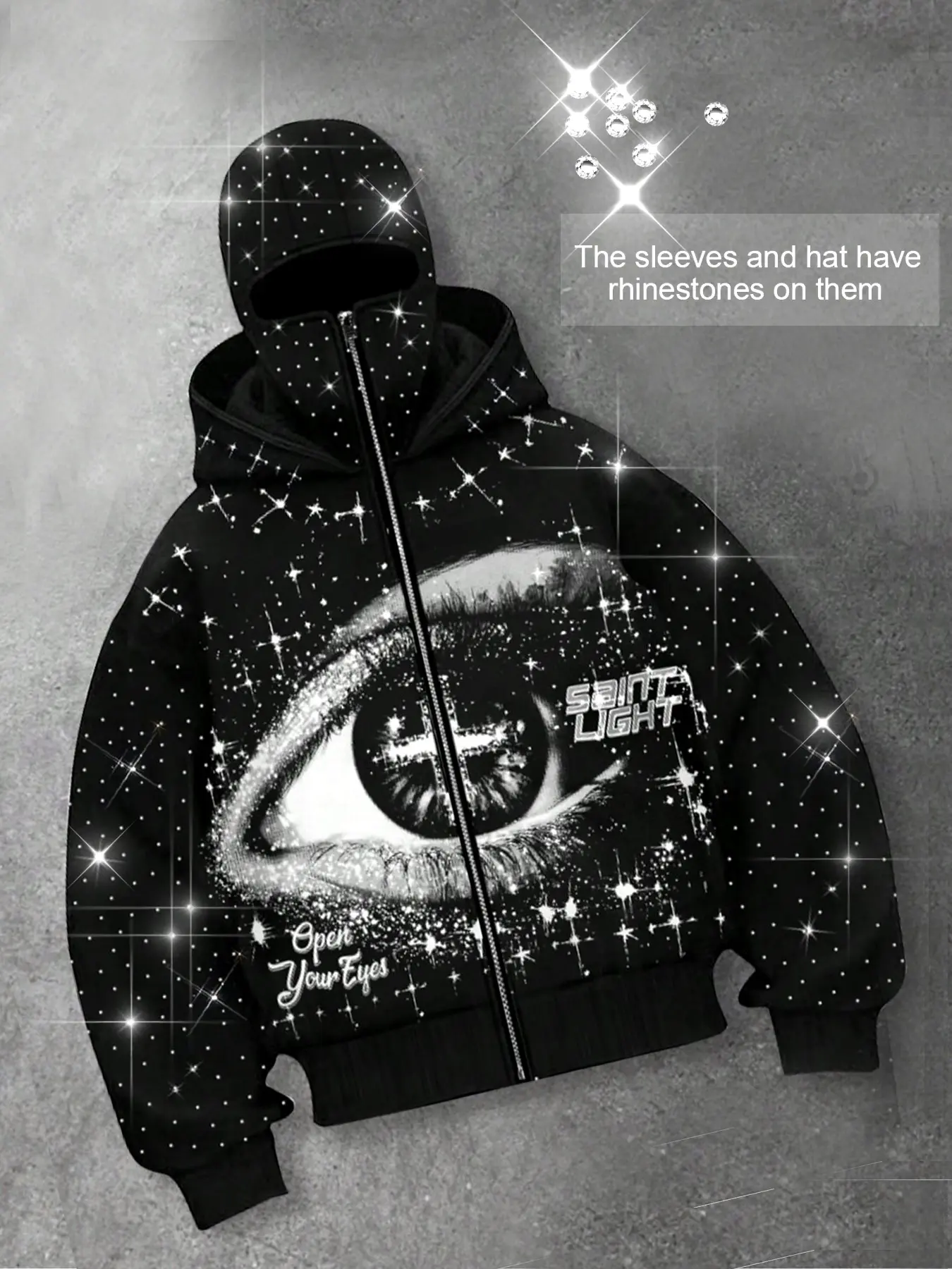 Eye Pattern Long Sleeve Zipper Graphic Hoodie for Men, European and American Street Casual Jacket, Autumn and Winter Thermal Lined Hooded Sweatshirt, Ideal for Party & Nightclub, Aesthetic Instagram Style