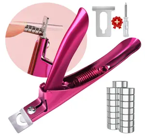 Violet Red Premium Adjustable Nail Clippers with Magnets Sizers for Acrylic Nails, Stainless Steel Nail Cutter Trimmer for Artificial Fake False Tips Manicure Sharp Blade Clip Tool for Salon Beauty