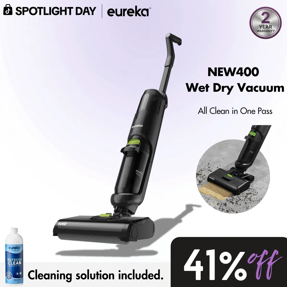 Eureka NEW400 Cordless Wet-Dry Hard Floor Cleaner - 2-in-1 Cordless Vacuum Mop, Self-Propelled, Self-Cleaning, Multi-Surface, Sticky Mess Cleaning, Durable Household Vacuum & Floor Care Appliance, DealsForYouDays