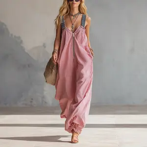 Women's Bohemian 2-Piece Outfits - Long-Sleeve Top & Flared Polyester Pants, Waist-Cinching, Figure-Flattering Loose Style, Sleeveless Spaghetti Strap Option, Premium Fabric, Women's Clothes
