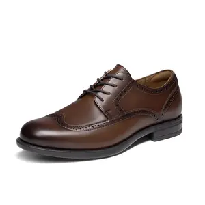BRUNO MARC Men's Premium Hand-Burnished Wingtip Oxford Shoe - Contemporary, Black, Decorated, Embellished Classic Pointed Toe Closed Formal Footwear, Contemporary Men's Oxfords