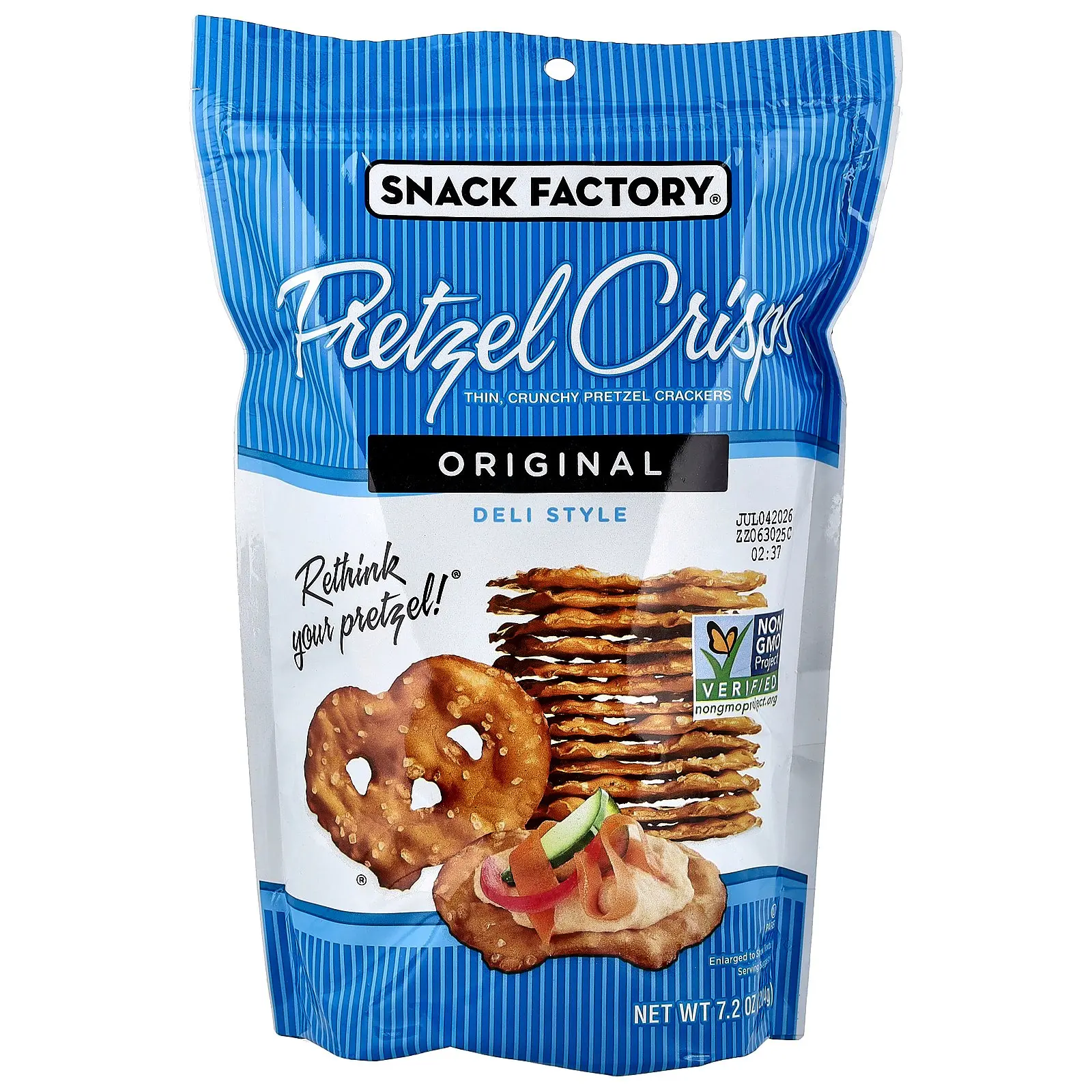 Snack Factory Pretzel Crisps, Original, Deli Style, 7.2 oz (204 g)
