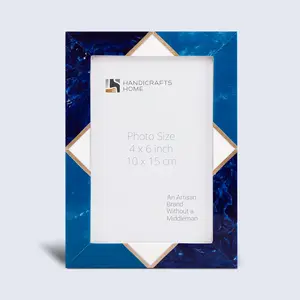 Handicraft Home Handmade Menton Picture Frame Brass & Resin Inlay Blue – 3 Sizes