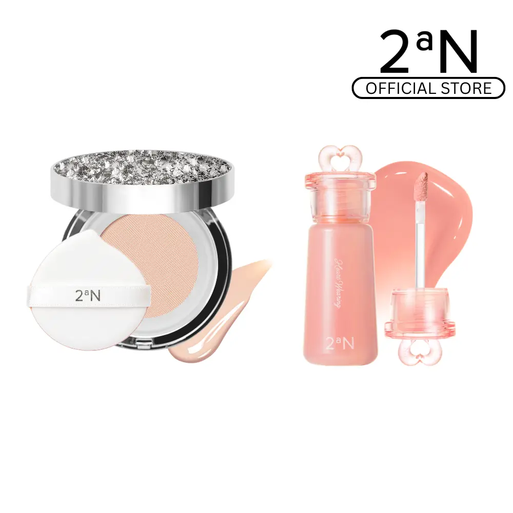 2aN | Heart Wearing Liquid Blusher for Cheeks X Gleaming Tension Cushion Foundation Pact #17~#23