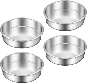 8 Inch Cake Pan - Set of 4 Stainless Steel Round Layer Cake Baking Pans Molds, Tins, Stackable Baking Set, Even Heating, Dishwasher Safe Non-Toxic Bakeware Dish for Birthday Wedding Christmas