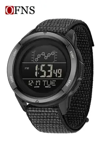 Ofns Electronic Watch, Trendy Multifunctional Watch, Blue Nylon Strap, Digital Display, Multifunctional Alarm Clock, Waterproof Military Sports Watch