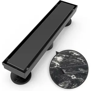 12 Inch Linear Shower Drain Rectangular Floor Drain with Accessories Reversible 2-in-1 Cover Tile Insert Grate Removable SUS304 Stainless Steel CUPC Certified Matte Black