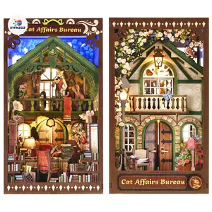 XYFMZOZ Cat Office Wooden Puzzle Kit – Miniature House for Home & Office Décor, Creative DIY Craft