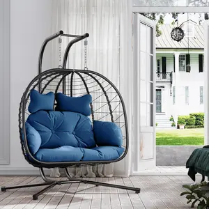 [dealsforyoudays] Double Egg Chair with Stand for Patio, Outdoor Indoor Hanging Swing Chair with Cushions, Wicker Rattan, 700lbs Capacity, Waterproof Sunproof for Balcony Garden Porch, ChristmasGift