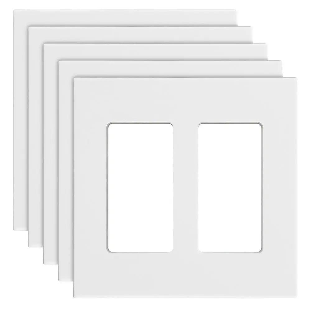 VEVOR 5-Pack 2-Gang Rocker Light Switch Outlet Wall Plates, White 4.57x4.53in High-Quality Polycarbonate Thermoplastic Home Accessory, Heat-Resistant Flame-Retardant Modern Easy-to-Clean Plates for Home Use, Easy-To-Clean Design