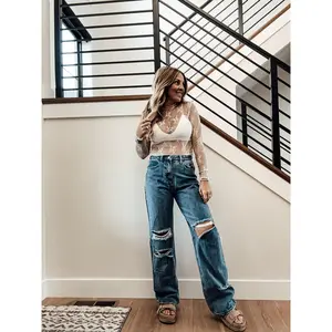 Distressed Wide leg denim jeans