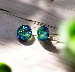 Nyxshade Gleam Faerie Dust Stud Earrings - Iridescent Glitter Green Blue Studs - Magical Forest Fairy Jewelry for Women - Witchy Gift