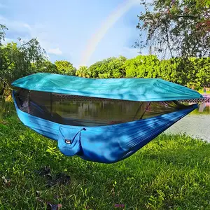 3-in-1 Camping Hammock with Mosquito Net & Sun Shelter, Made of Durable 100% Nylon, Lightweight and Portable for Backpacking, Hiking, Beach and Garden Use, Easy Setup Outdoor Shelter & Essential Camping Accessory