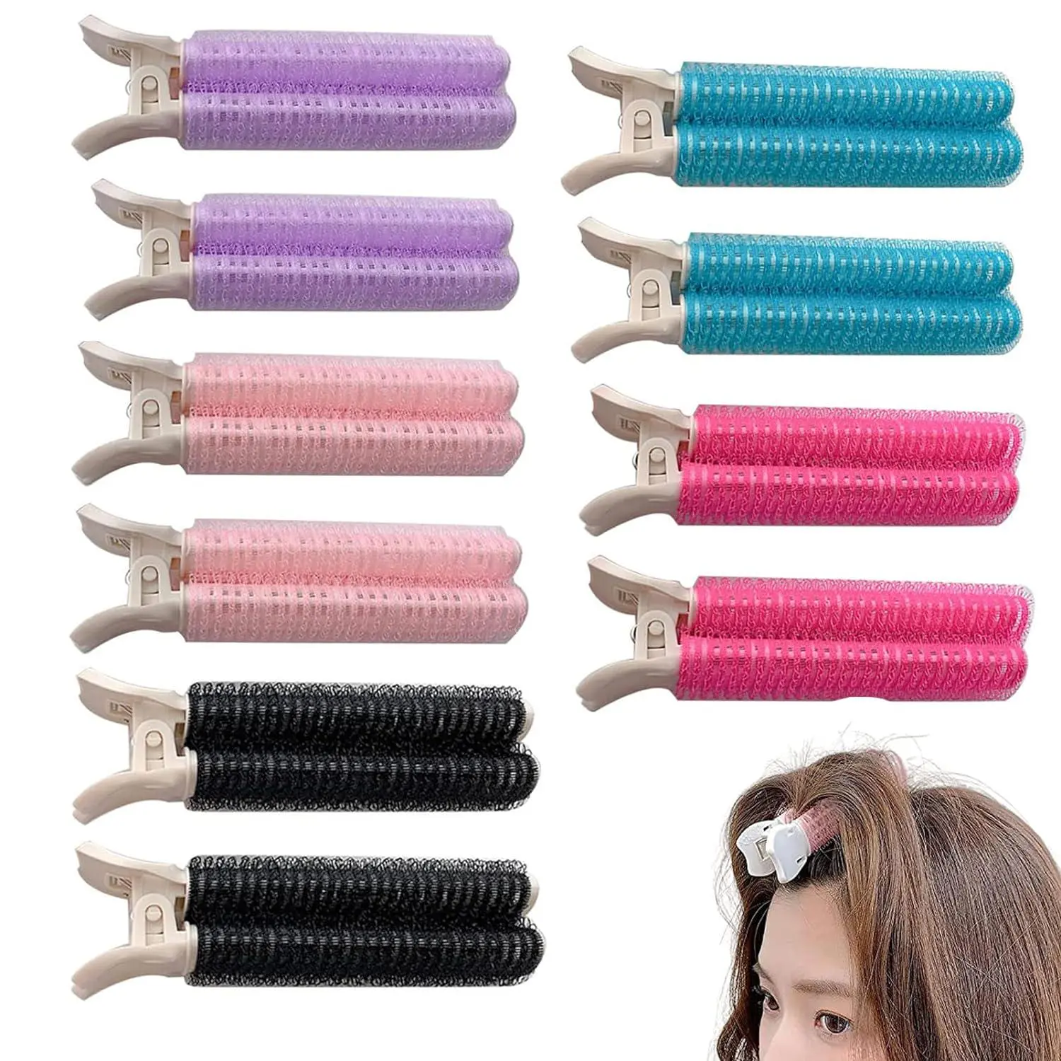 Women's 10-Pc Durable Plastic Volume Hair Clips - Heatless Velcro Root Rollers for Fluffy Bouncy Overnight Curls, Bangs Styling Tool, Gift for Girlfriends, Fluffy Curls, Perfect For Bangs, Increasing Hair Volume, Great Gift For Girlfriends, Heatless Curls