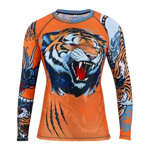 ROAR-INT Kids Tiger-Dragon MMA BJJ No-Gi Grappling Full Sleeve Compression Rash Guard Shirt for Boys and Girls