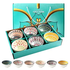 Tableware Rice Bowls Set of 6, Bohemian Style Small Bowls 10oz-Ceramic Bowls for Dessert, Ice Cream, Snack, Side Dishes, Soup - Microwaveable & Oven Safe - Kitchen Gift, Gift for Housewarming