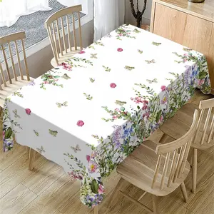 Floral Pattern Tablecloth, Rectangular Tablecloth, Decorative Tablecloth for Home Kitchen Dining Room, Outdoor Patio, Table Decoration Supplies for Indoor & Outdoor