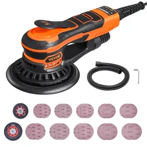 VEVOR Random Orbital Sander 5 & 6-Inch, TikTokShopBlackFriday, 350W Brushless Orbital Sander, 10,000 PRM 6 Variable Speed Electric Palm Sander with 20PCS Sandpapers, Dust Connector & Hose for Woodworking Detailing Sanding