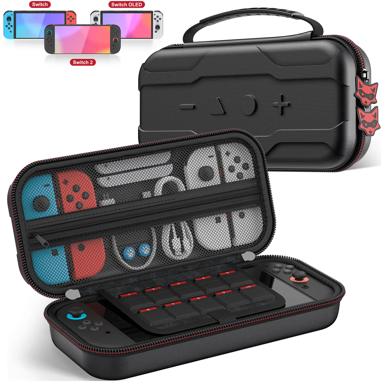 BEBONCOOL Large-Capacity Mesh Console Organiser Storage Bag & Accessories Set for Nintendo Switch 2 - EVA PU Leather Protective Cover, Card Cassette Box, Lite/OLED Handle Shell, Double Zipper, Low-Temperature Resistance, Anti-Slip, Easy to Clean, Zipper C