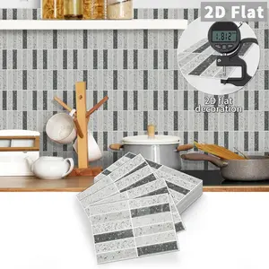 10 PCS/Box Long Strip Dark & Light Grey Stripe Tile Stickers | PE Crystal Foam Peel and Stick Backsplash, Waterproof Oil-Proof Anti-Collision Wall Decor for Kitchen Bathroom