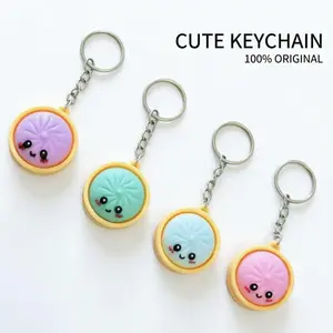Cute Colorful Bun Keychain, Kawaii Cartoon Food Keyring, Silicone Bag Charm, Stress Relief Toy, Perfect Gift for Food Lovers
