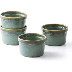 8 oz Oven Safe Ramekins Ceramic Baking Bowls Set of 4 for Creme Brulee Souffle Pudding Custard Ice Cream Dips Appetizers - Moss Green