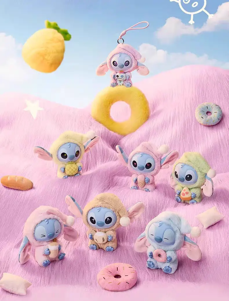 Disney Stitch Eat Something Before Sleep Collection Vinyl Plush Blind Box - Random Surprise Set, PVC Hanging Collectible Ornament Pendant, Cute Handbag/Backpack/Canvas Bag Decor, Ideal New Year Gift for Kids Fans