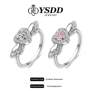 【#283 Flying Heart】0.5Carat Clear/Sakura Pink Heart Synthetic Moissanite Ring in 925 Sterling Silver Gift for her Birthday Mother's Day