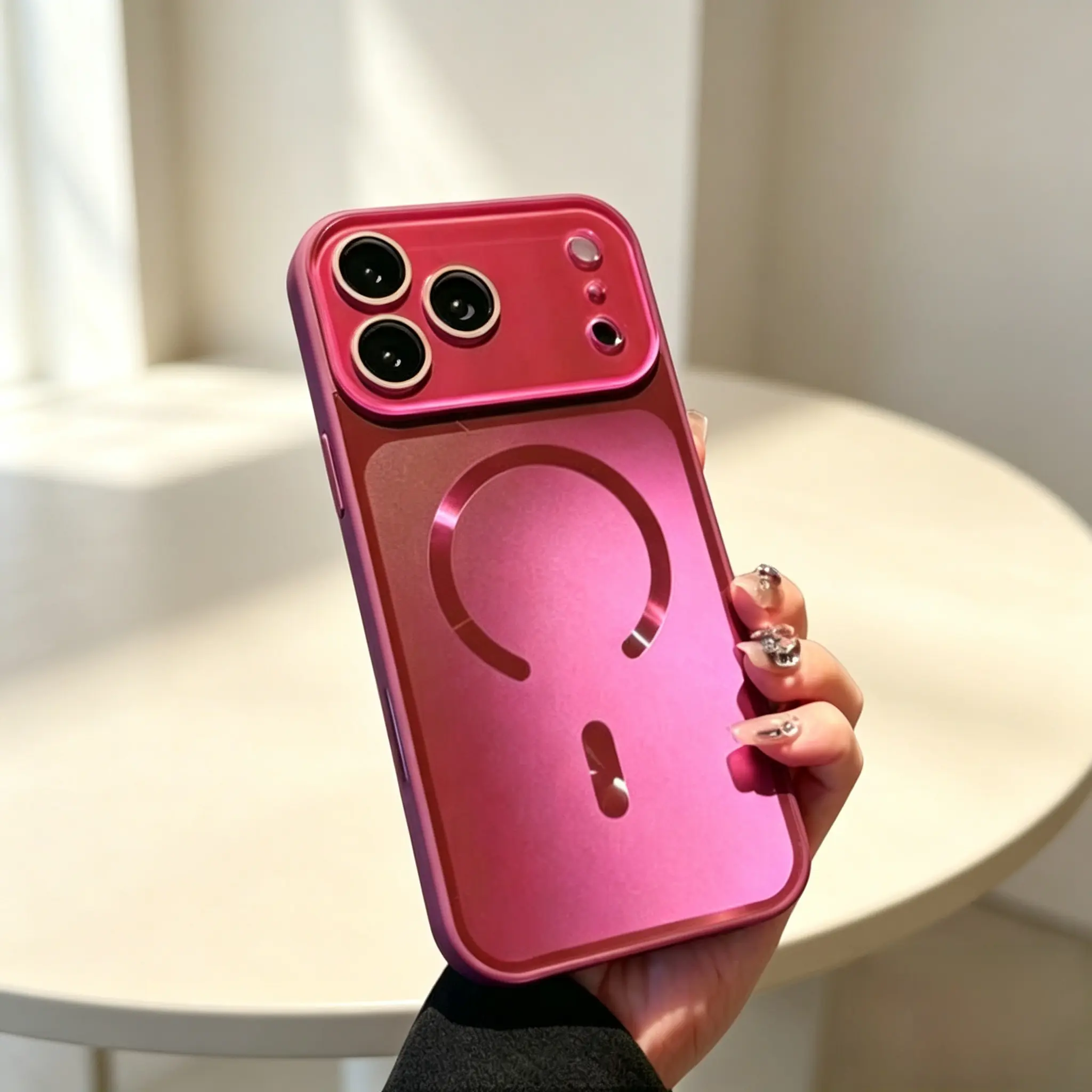 MagSafe Compatible TPU+PC Durable Shockproof Phone Case for Various iPhone 17-16-15 Pro Max, Mobile Accessory with Panoramic Large Window, Shimmer Flow Design, Built-in Lens Protector, Customized Protection