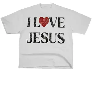 Vintage I Love Jesus Print Short Sleeve T-Shirt Menswear Top Underwear Tshirt Cotton Polyester Graphic Round Neck Casual