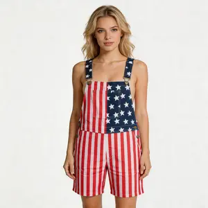 Retro American Flag Bib Overalls Unisex Soft Stretch Lightweight Fabric Summer Streetwear for Memorial Day Parades Family BBQs Casual Vacation